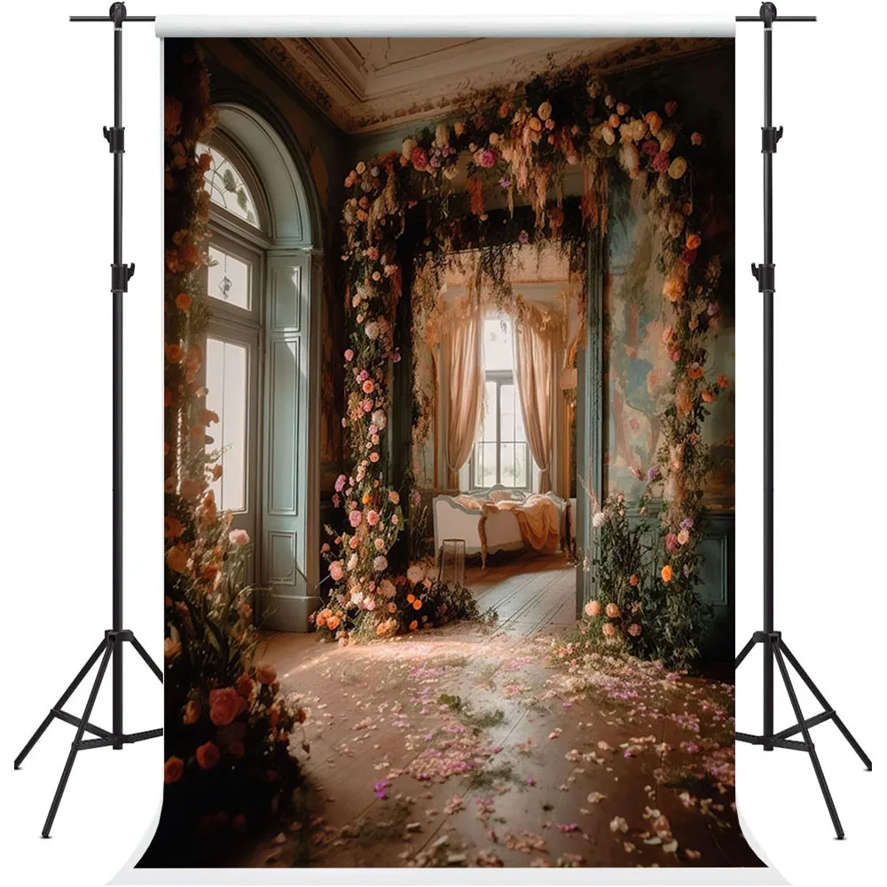 

Mehofond Photography Background Windows Curtain Indoor Retro Floral Girl Birthday Wedding Portrait Decor Photo Backdrop Studio