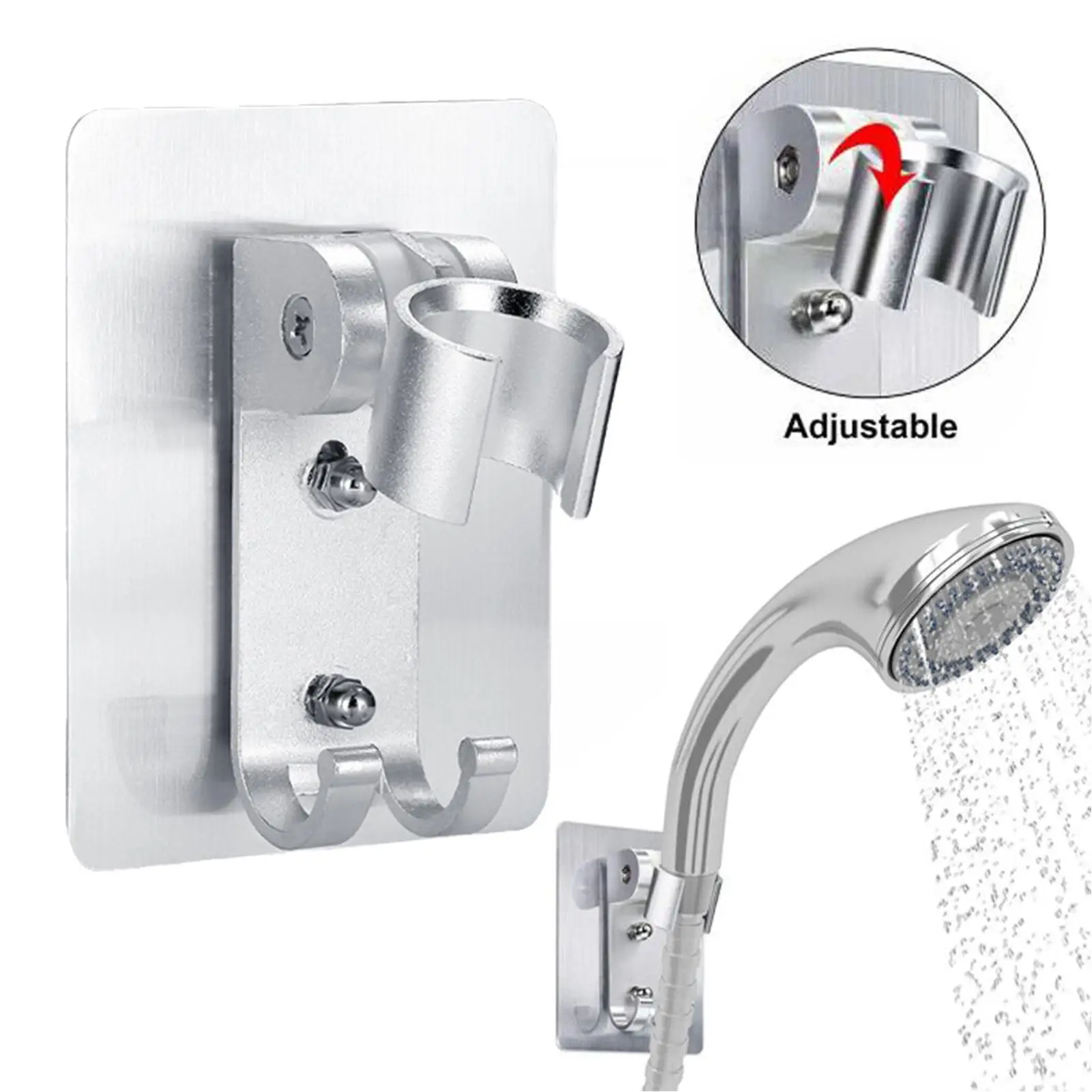 

90° Strong Adhesive Aluminum Wall Gel Mounted Shower Head Holder Adjustable Portable Bathroom Accessories Stand Bracket