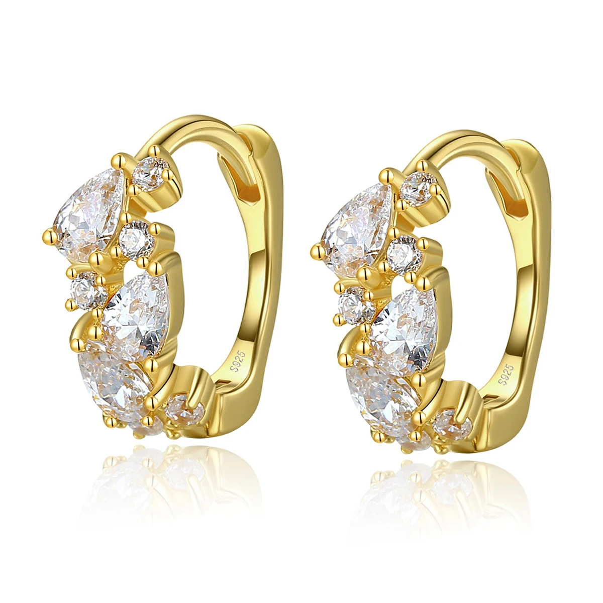 

Luxury Solid S925 Sterling Silver Stud Earrings for Women Plated 18K Gold Zircon Korean Ear Pendants Simple Fashion Fine Jewelry