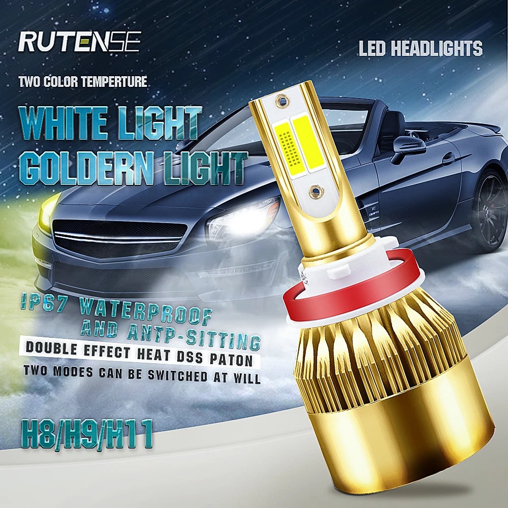 

2Pcs H1 H3 Car Led Headlight Bulbs H7 Car Lights H4 880 H11 HB3 9005 HB4 9006 H13 6000K 72W 12V 8000LM Auto Headlamps