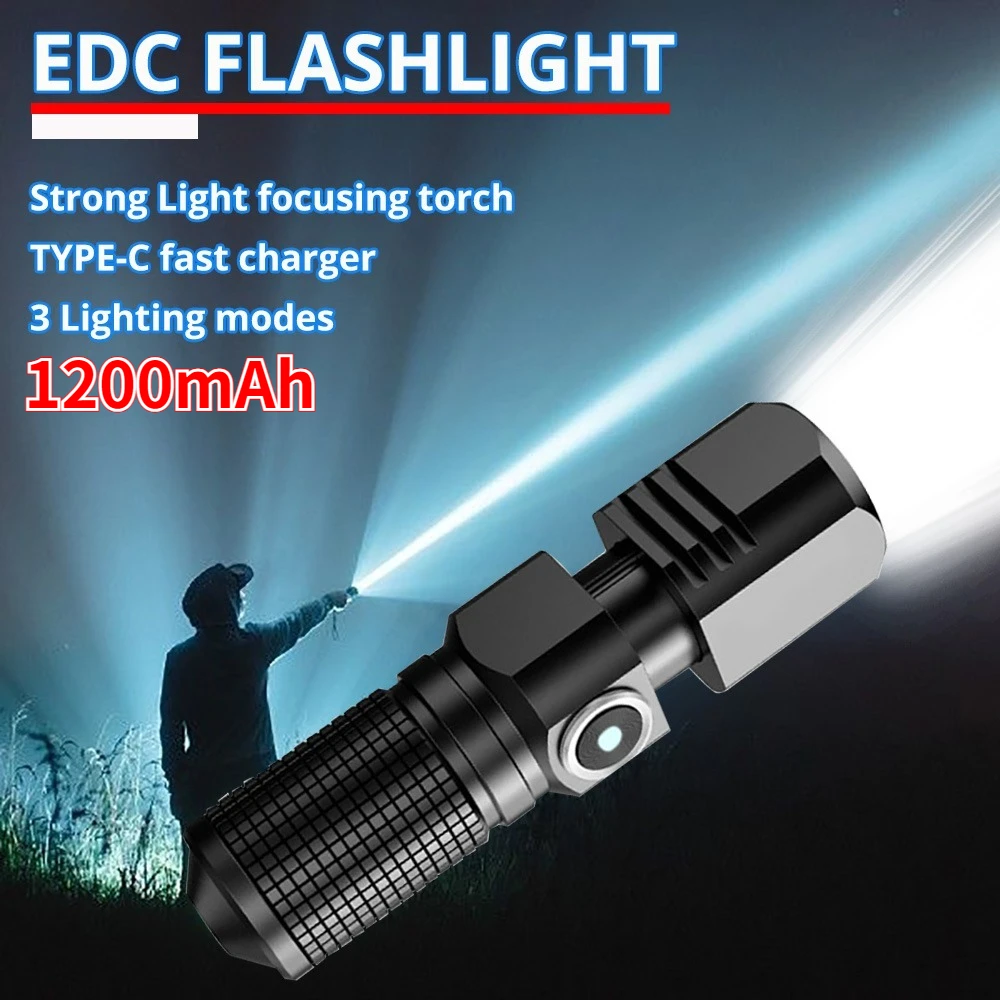 

1200mAh EDC Powerful LED Flashlight XHP70 3 Modes Usb Rechargeable Flash Light MINI Torch 1000M Lamp Flashlights Camping fish