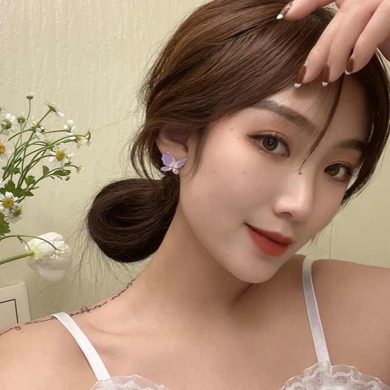 Серебряные серьги с кристаллами S925 в виде цветов милые темпераментные