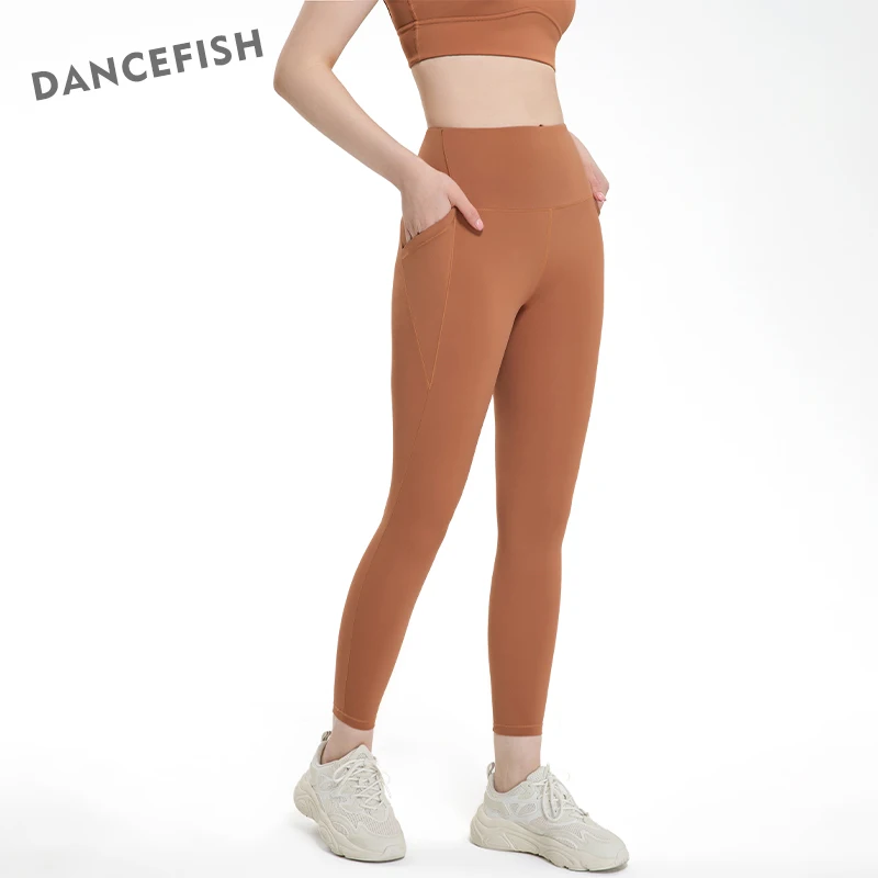 

DANCEFISH Long Pants Running Fitness Sportwear Slant Pocket Convenience Comfortable Women Yoga Leggings