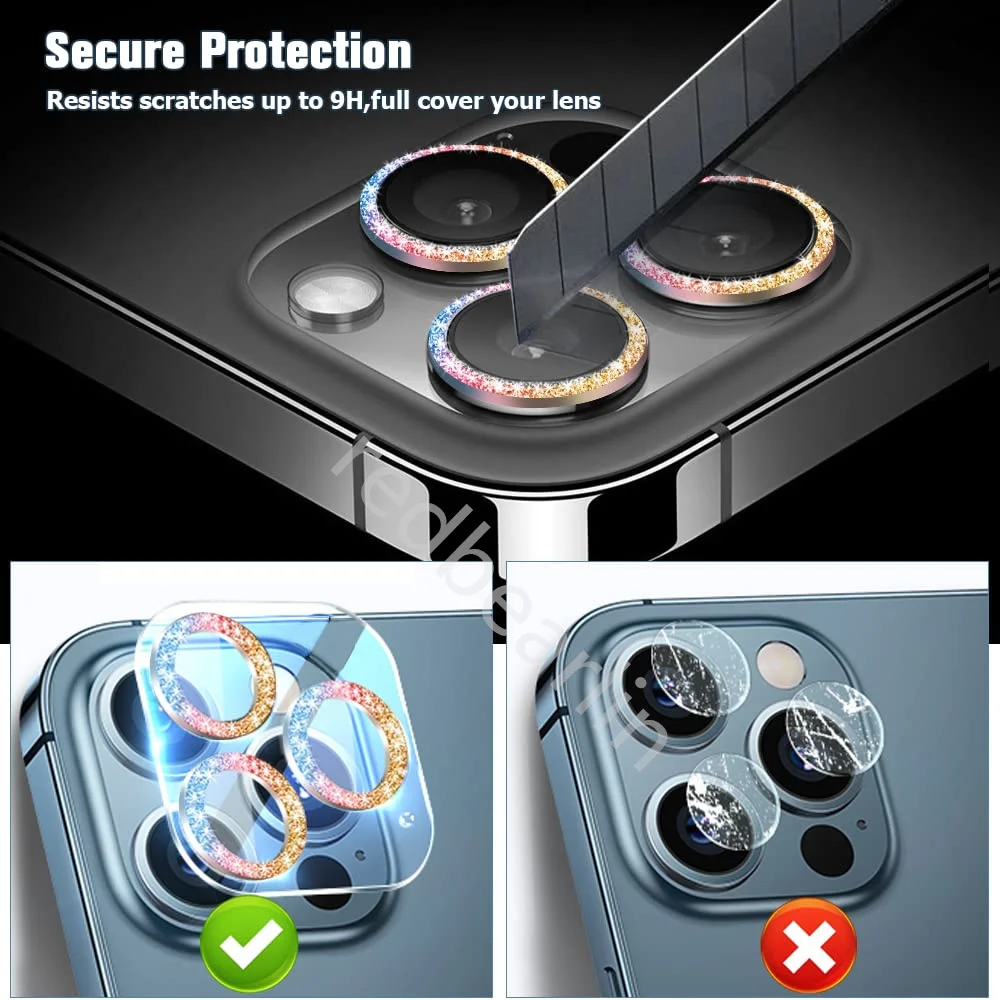 50pcs One Piece Glitter Diamond Camera Lens Protector For iPhone 11 12 13 14 Pro Lens Protective Glass for iPhone 14 pro max