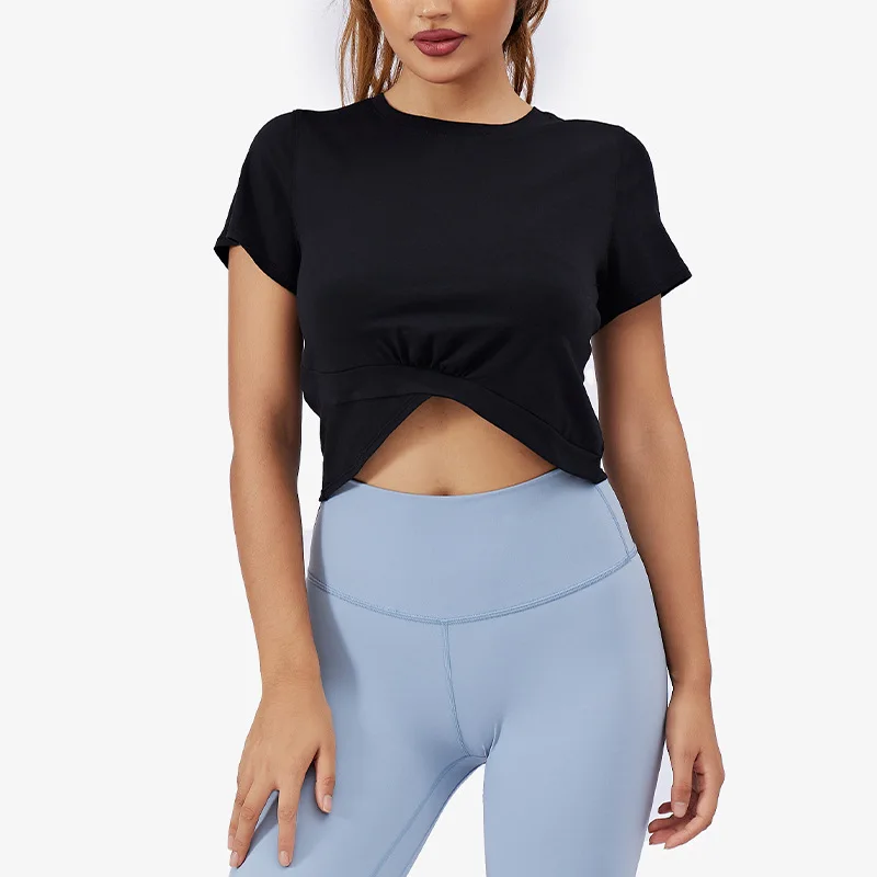 

See the Light yoga t-shirt summer running fitness short-sleeved cotton breathable comfort shirt GRAY22