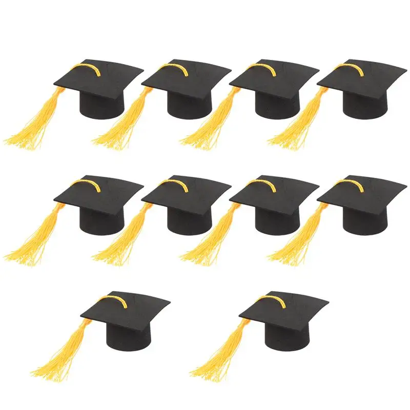 

10pcs Cake Mini Trencher Caps Mini Graduation Season Souvenir Ornaments Bachelor Hat Doctor Hat Party Decoration Caps Ornaments