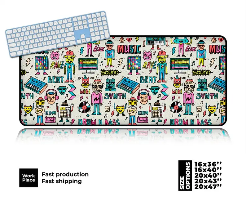 

Hip Hop DJ Pattern Mouse Pad. Large desk mat.