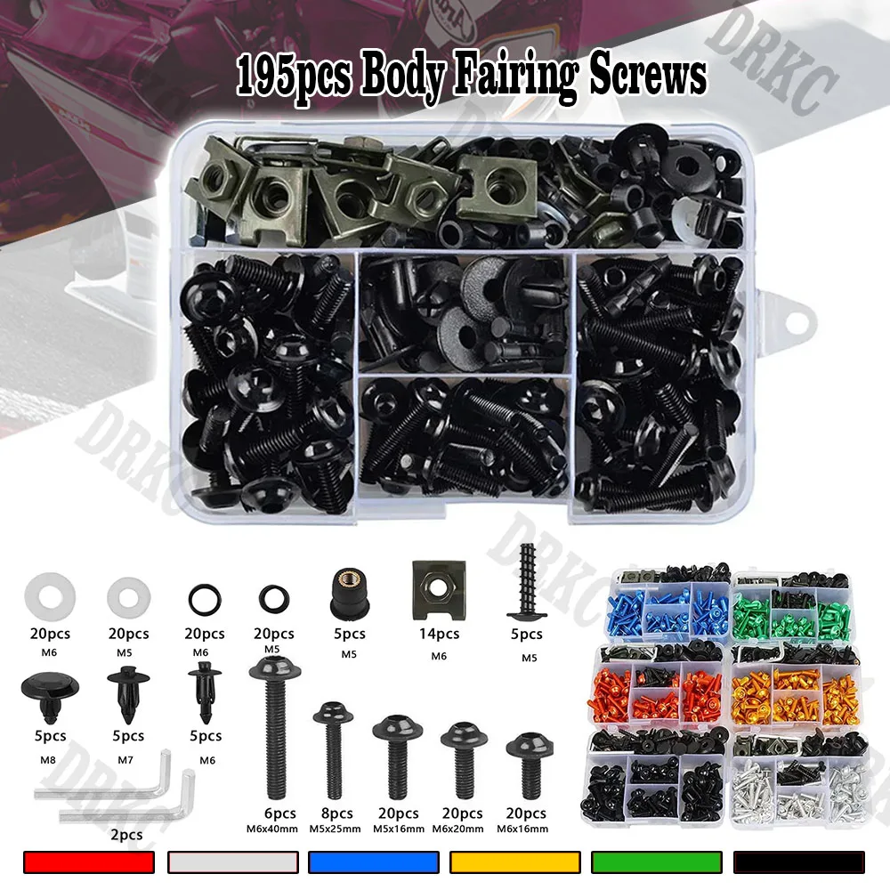 Для KAWASAKI NINJA 250 300 400 650R ABS 1000SX SX Versys 650 1000 195 шт. обтекатель мотоцикла M5 M6 болты комплект винтов гайки зажимы