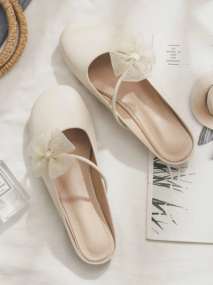 

Модная женская обувь в Корейском стиле, модель 2022 года, повседневная элегантная обувь во французском стиле, Женские однотонные уличные тапо...