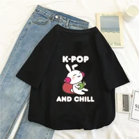 k pop and chill cute music rabbit print summer t shirt unisex cotton round neck 14 color new short sleeved daily simple top