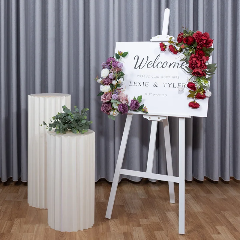 

Wedding Greeting Sign Flowers Silk Rose Peony Hydrangea DIY Arched Door Flower Row Window T Station Wedding Props Decoration