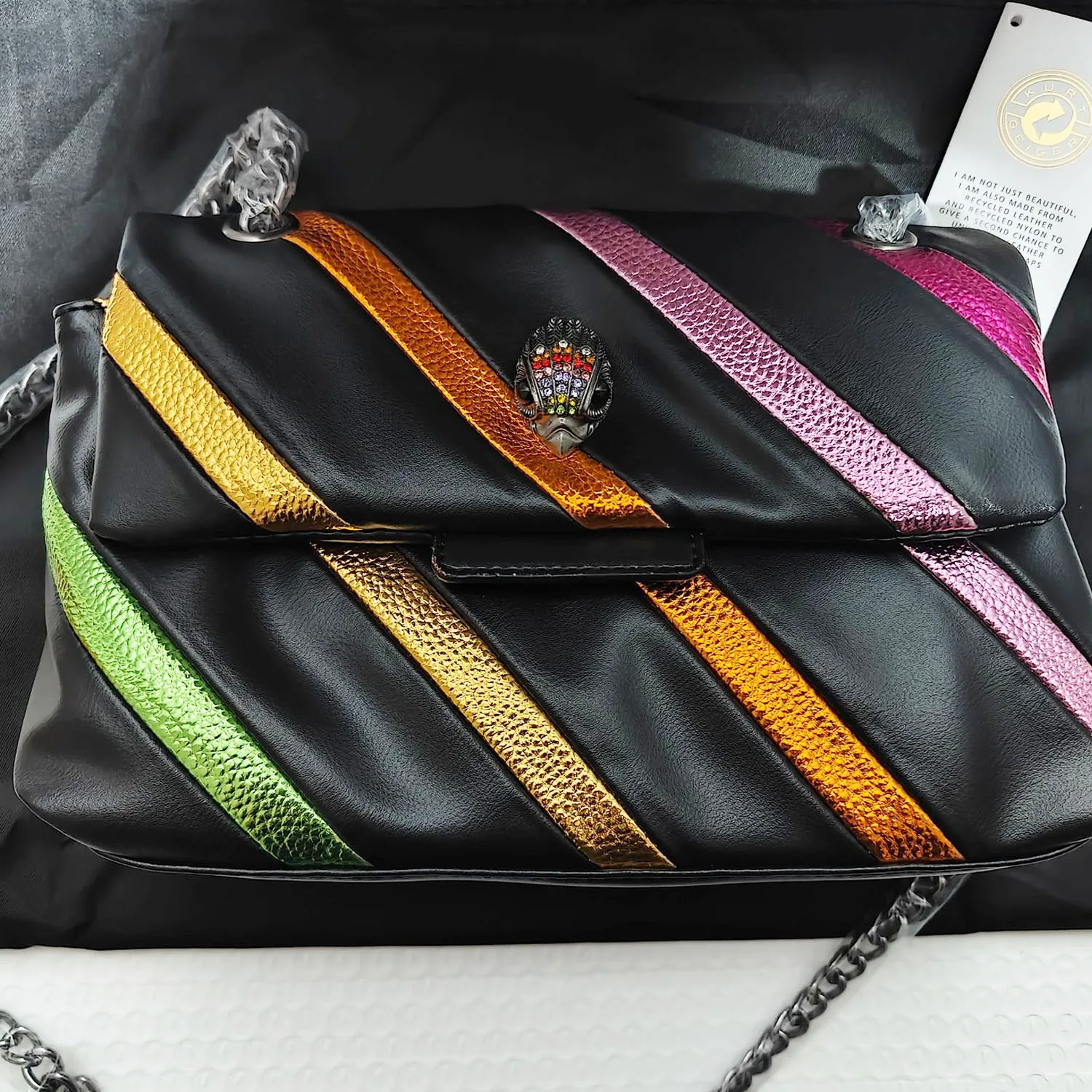 2023 New Kurt G London Rainbow Patchwork Women Purse Eagle Icon Bird Head On Front Flap Jointing Colorful Cross Body Bag
