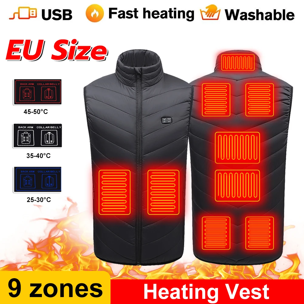 

9 Heating Zones Heated Vest For Men Women USB Powered 3 Gear Temperature Control Winter Warm Vest For Outdoor Hiking Camping