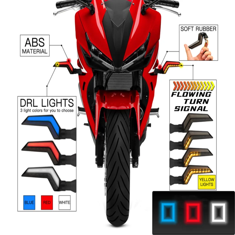 

Motorcycle Turn Signals Light 12V Flasher Motorcycle Led Flowing Water Blinker Bendable Signal Lamp Universal Accessories