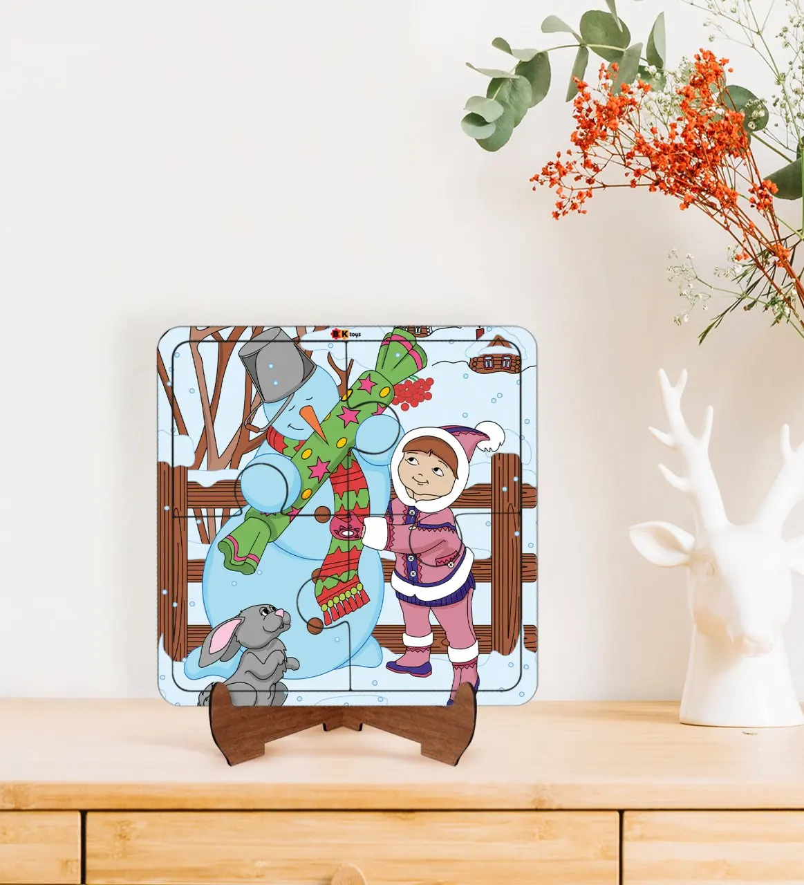 

BK Toys Children For 2 si Educational-Tutorial Wooden 4 in 1 Piece Jigsaw Puzzle Frame Model 48