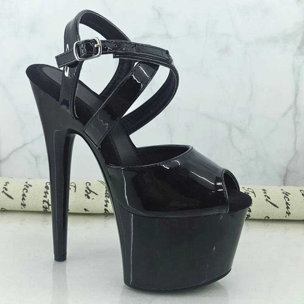 Leecabe 17cm/7inch Black Patent Heels fancy pole dance lady shoe high heel platform pole dance shoes