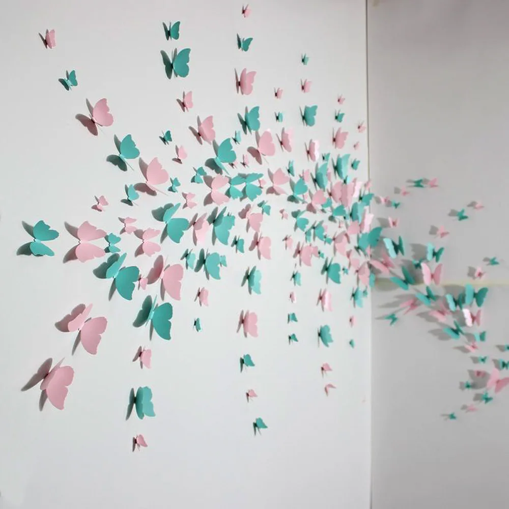 

48pcs/set 3D Butterfly Removable Mural Stickers for DIY Wedding Baby Shower Birthday Party Cake Toppers Balloons Room Decoration