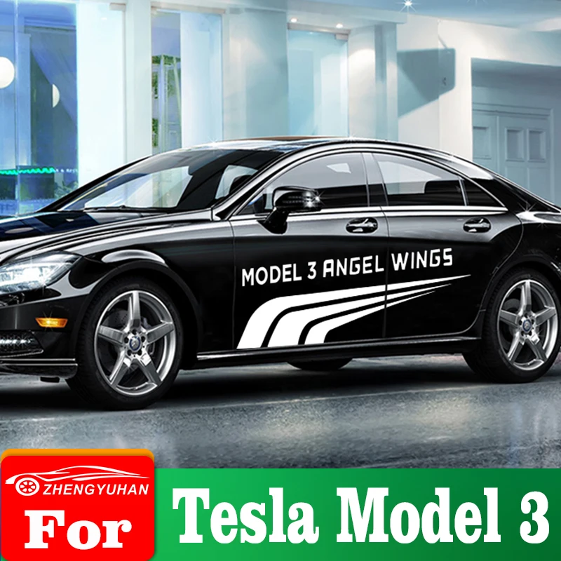 

Автомобильная наклейка s, наклейка на боковую дверь автомобиля, длинная полоса, наклейки на юбку, виниловый Стайлинг для Tesla Model 3, боковые нак...