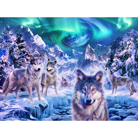 Алмазная 5D картина «сделай сам», вышивка с волком, снегом, животное, полноразмерная Круглая Мозаика, домашний декор, рукоделие, подарок на день рождения