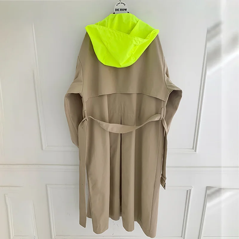 

New Hooded Trench Coat Korean 1 Khaki 2022 Tide Autumn Long Coat Female Trenchcoat Overcoat Hot Sell Fall Clothes
