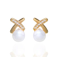 trendy english letter elements fashion freshwater pearl earrings female flat round pearls with 14k gold injection earrings