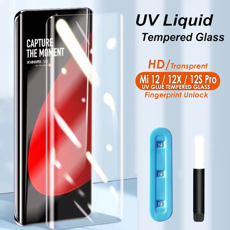 

УФ-защита для экрана Xiaomi 12 Pro, пленка из закаленного стекла на весь экран, клей для Xiaomi 12X, 12S Pro, 12S, ультраполное покрытие, УФ-стекло
