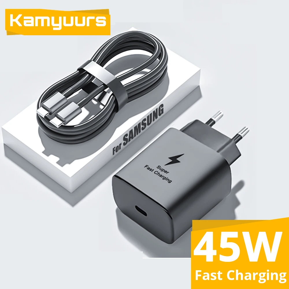 

Оригинальное сверхбыстрое зарядное устройство 45 Вт для Samsung Galaxy S22 S21 S20 S23 Ultra Note 20 10 Plus A53 A54 5G 5A USB Type C кабель