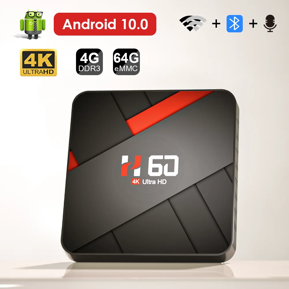 

ТВ-приставка Android 10, 4 + 32/64 ГБ, 4K, H.265, 2,4/5 ГГц, Wi-Fi, Bluetooth