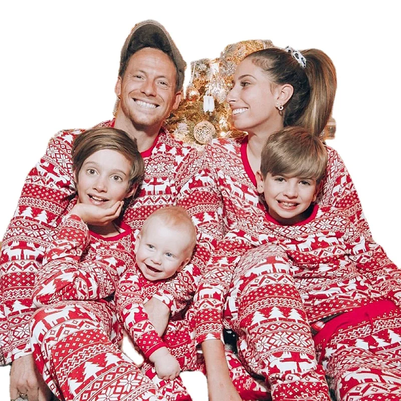 

Family Matching Outfits Christmas Pajamas Sets Classic elk Red Print Adult Dad Mother Daughter Sleepwear Baby Boys Girls Clothes