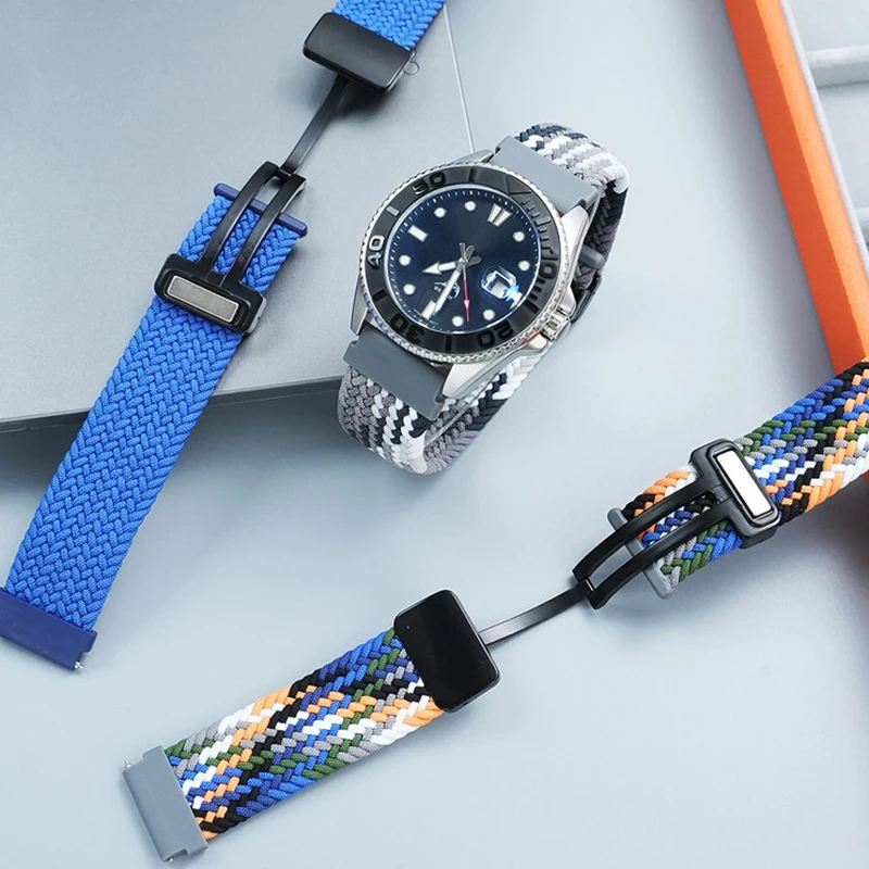 Фото Эластичный нейлоновый ремешок для часов, совместимый с Casio Swordfish MTP-1374/1375 EFR-303L/303D/304 EQB-501 EFS-S500, с магнитной застежкой. №1