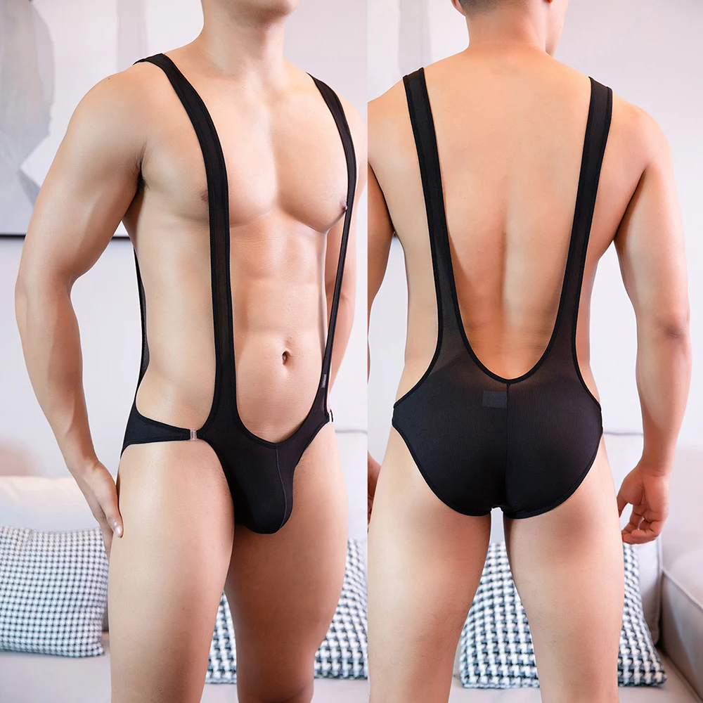 

Mens Underwear Leisure Bodysuit Bulge Pouch Clubwear G-String Jockstrap Jumpsuits Leotard Mesh Pullover Fashion