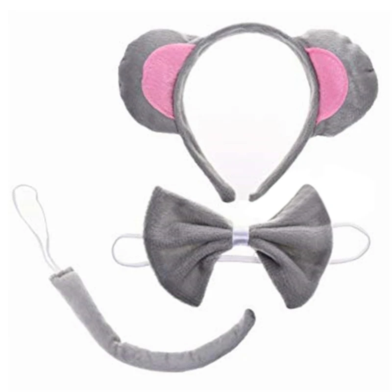 

652F модная бархатная повязка на голову с ушками мыши, галстук-бабочка и хвост, пасхальный реквизит для косплея для детей