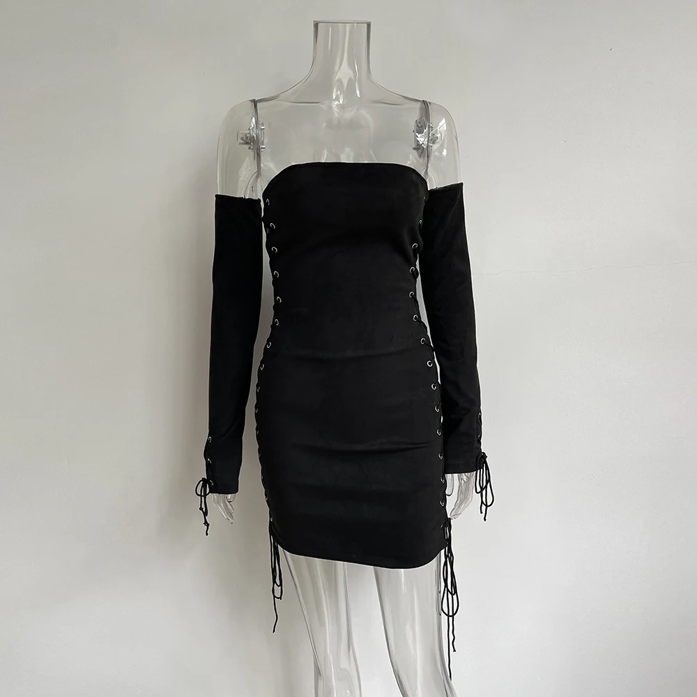 Сексуальное Женское зимнее мини-платье XLLAIS с открытыми плечами модное платье на