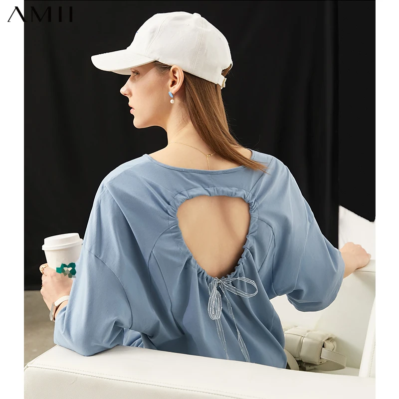 

Amii Minimalism Summer New Dress For Women Fashion Cotton Solid Oneck Hollow Out Aline Causal Women's Summer Dress 12140448