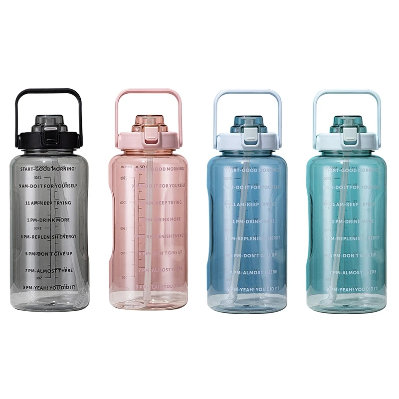 

2L Large Capacity Transparent Water Bottle With Bounce Cover Time Scale Reminder Leakproof Cup For Outdoor Training