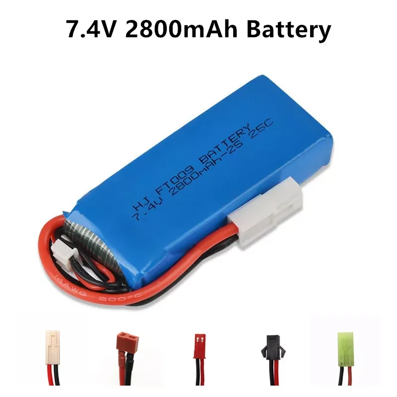 

7.4V 2S 2800mAh Lipo Battery with T Plug for Feilun FT009 C toys Boat Spare Parts 7.4V Wltoys 12428 high capacity lipo battery