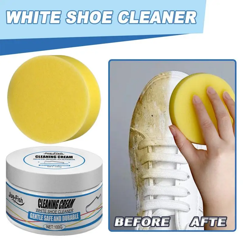 

White Shoe Cleaning Cream Sneaker Stain Cleaning Cream Shoes Whitening Cleansing Tool With Sponge Designed For Shoe Cleaning