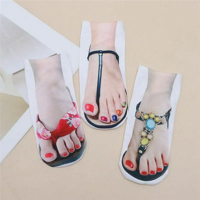 

3D забавные Тапочки с принтом низкие носки модная женская необычная Мода