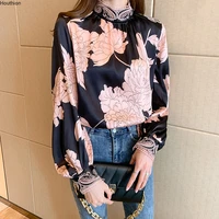 summer stand up collar long sleeve new fashion casual all match poplin womens blouse houthion