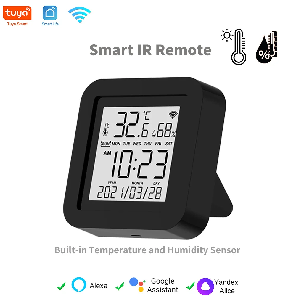 

with Tuya WiFi Smart IR Temperature & Humidity Sensor and Date Display for Air Conditioner TV Work Alexa,Google Home