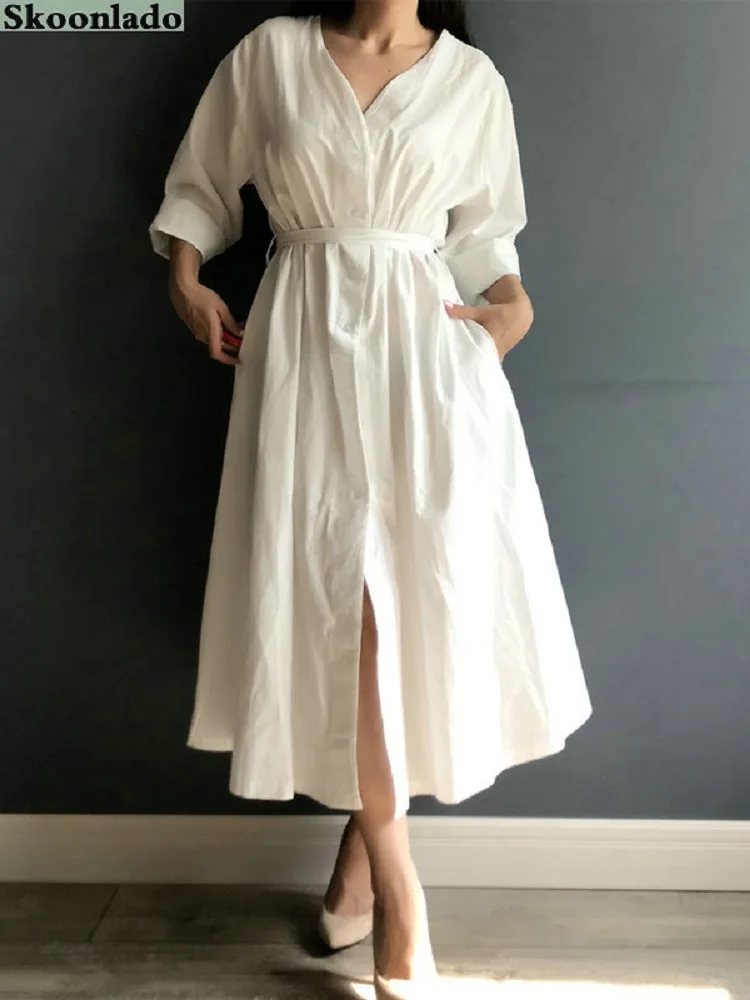 Платье женское длинное из хлопка и льна элегантный формальный офисный сарафан с