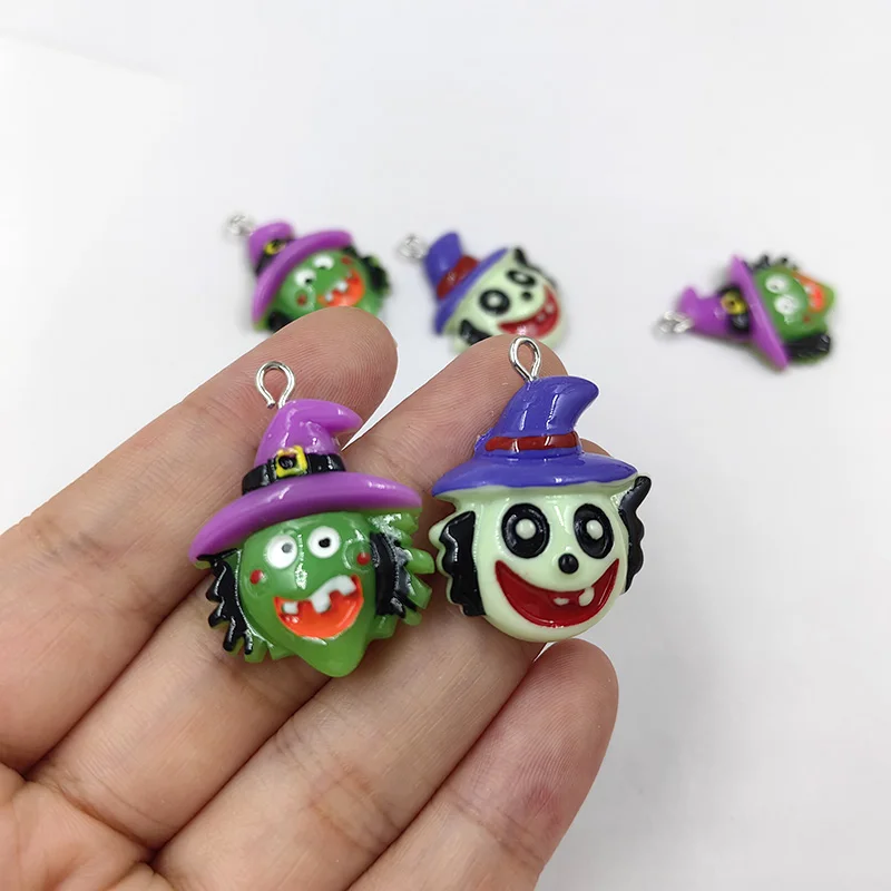 

10pcs European Green Monster Witch Charms Resin Halloween Pendant Flatback For Earring Keychain DIY Jewelry Making Findings