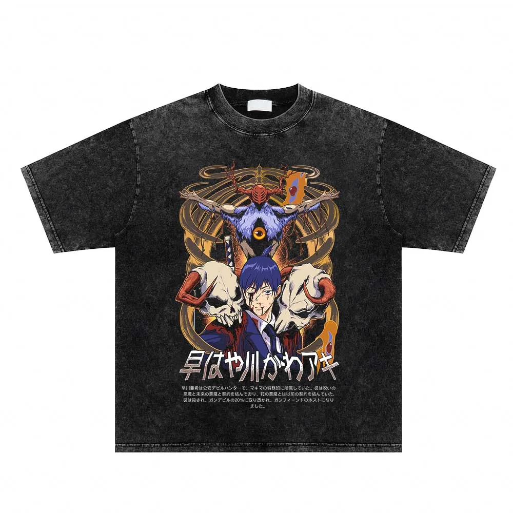 

Summer Cotton Casual T Shirt Men Hip Hop Short Sleeve Japanese Anime Graphic T Shirt Harajuku Streetwear Black Vintage T-Shirt