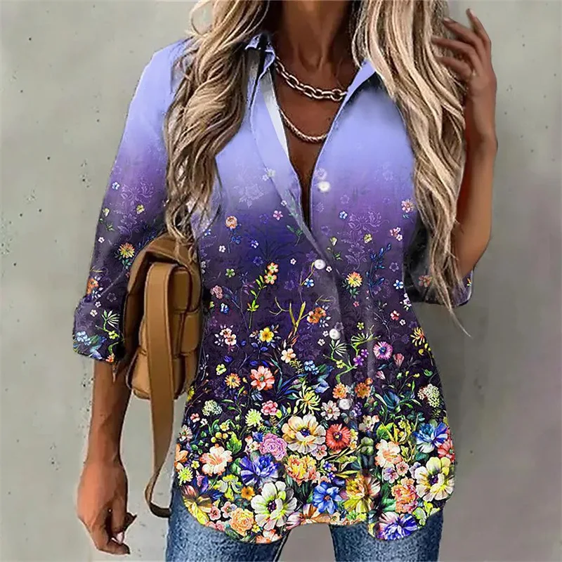 

Autumn New Floral Print Long Sleeve Blouse 2023 Fashion Women Shirts Casual Loose Turn Down Collar Tops Clothes Blusas 26272