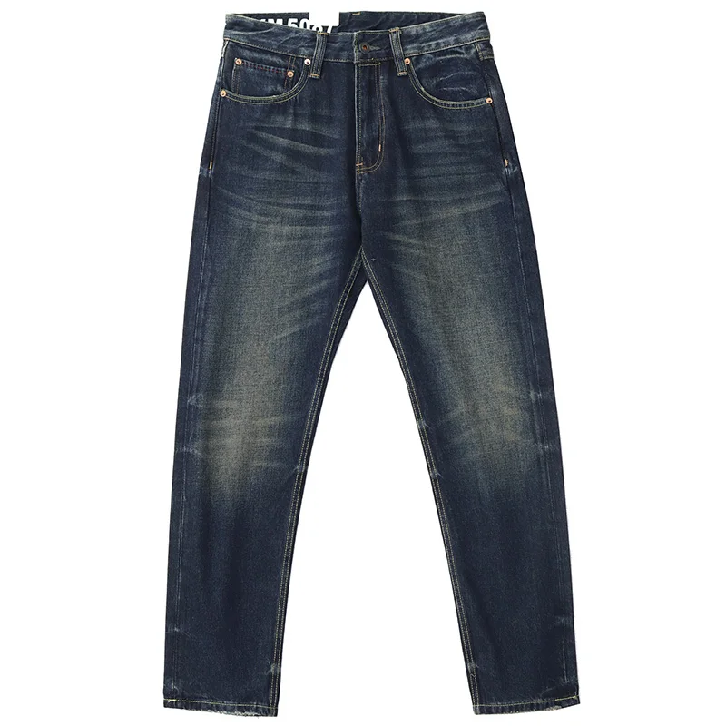 Американские джинсы в стиле ретро мужские потертые старые прямые темные
