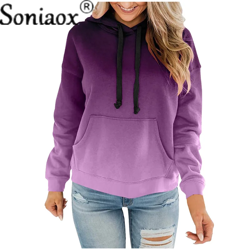 Модный свитшот в клетку с градиентом Женская Повседневная Свободная плюшевая