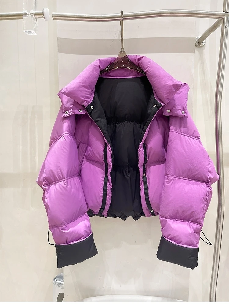 Женская куртка-пуховик с капюшоном утепленная Двухсторонняя куртка на белом