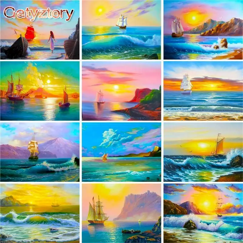 

GATYZTORY 60x75cm Painting By Numbers Acrylic paints Scenery Picture Drawing Seascape Number Painting Home Decor Unique gift
