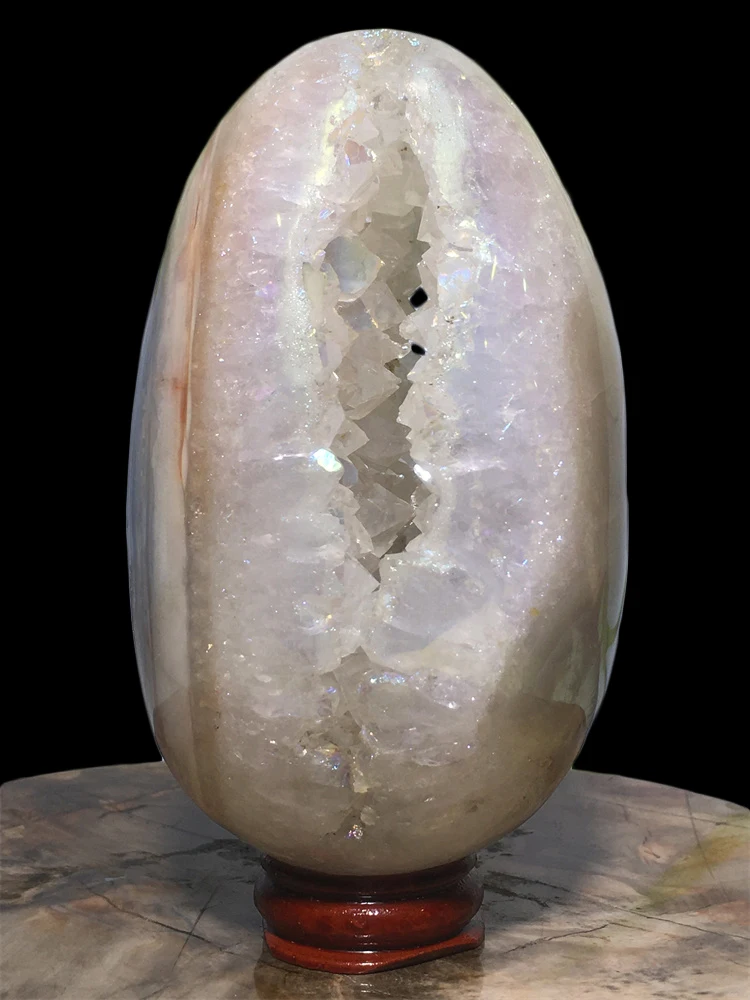 

Angel Aura Druzy Agate Quartz Crystal Geode Egg Natural Gemstone Voog Mineral Energy Treatment Home Decoration Craft Collection