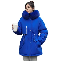 winter padded womens parka fleece lining big fur collar slim tether splice long jackets thick high quality casual outwear trend